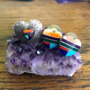 Sterling Silver inlaid heart ring and earrings